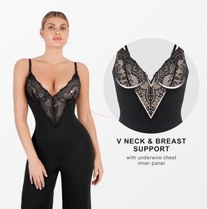 Popilush Shapewear Jumpsuit for Women - Lace Jumpsuit Built in Shapewear V Neck